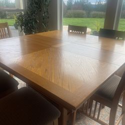 Mission-Style Solid Oak Dining Table + 8 Chairs – Beautiful & Sturdy!