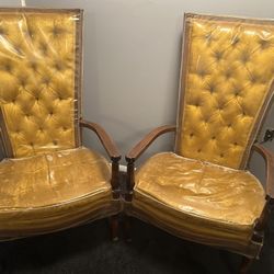 Vintage High Back Tufted Arm Chairs 