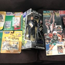 Lot of vintage sport toys and magazine NFL/ NHL /NBA