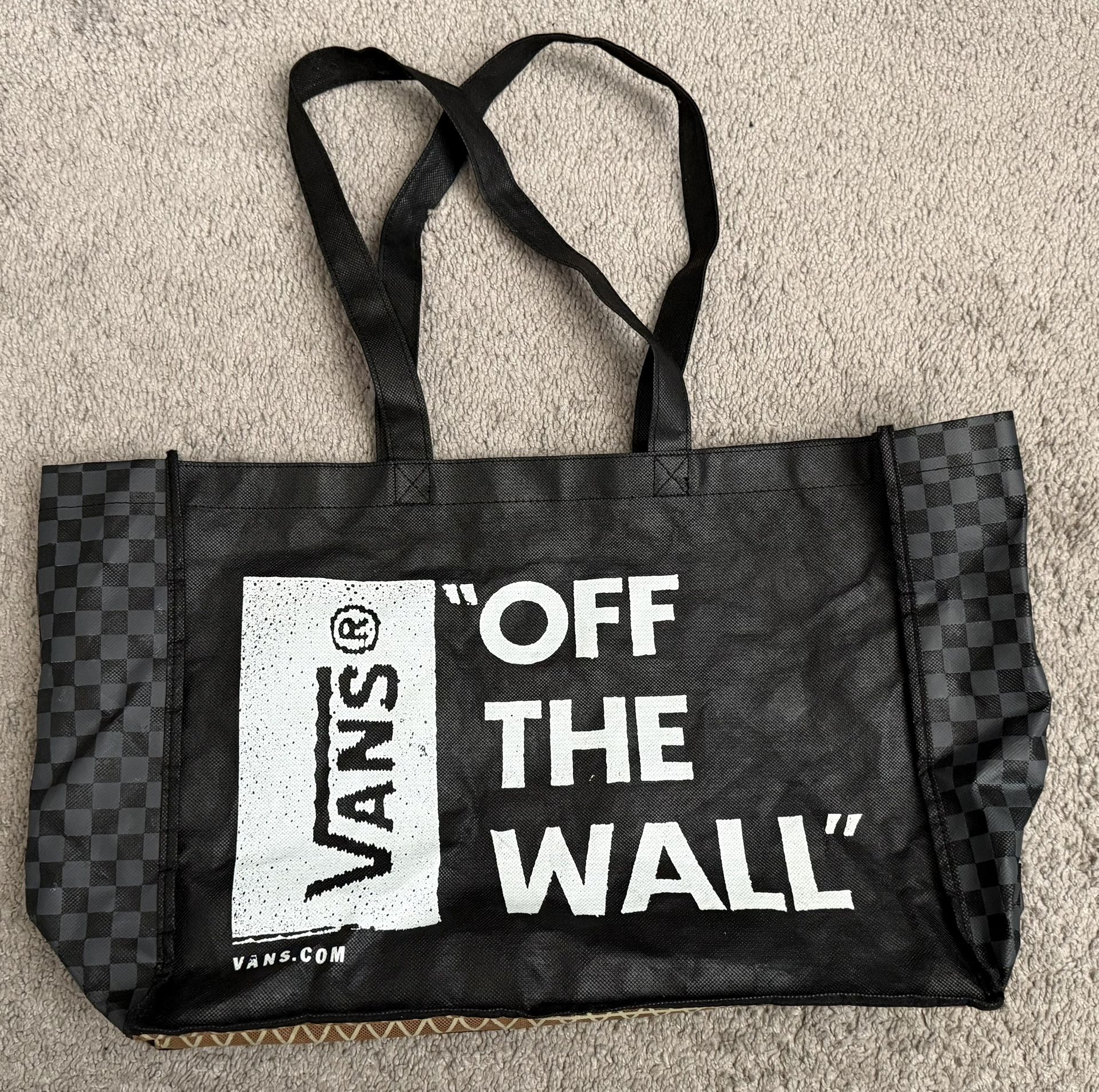 VANS "OFF THE WALL" BLACK & CHECKERED LARGE TOTE BAG, Reusable Bag
