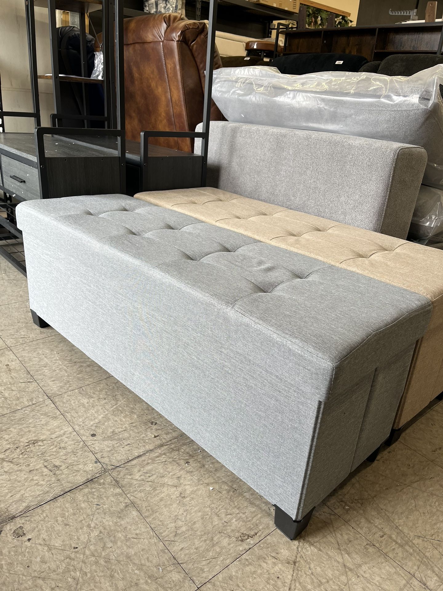 SONGMICS Storage Ottoman Bench Foldable Foot Rest with Legs - Dove Gray