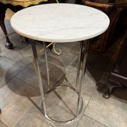 Antique Marble Top Silver Base Round Table
