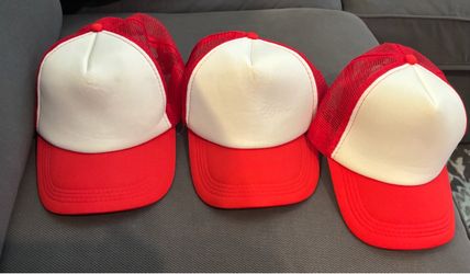 3 Trucker-Style Caps-Adjustable– White & Red