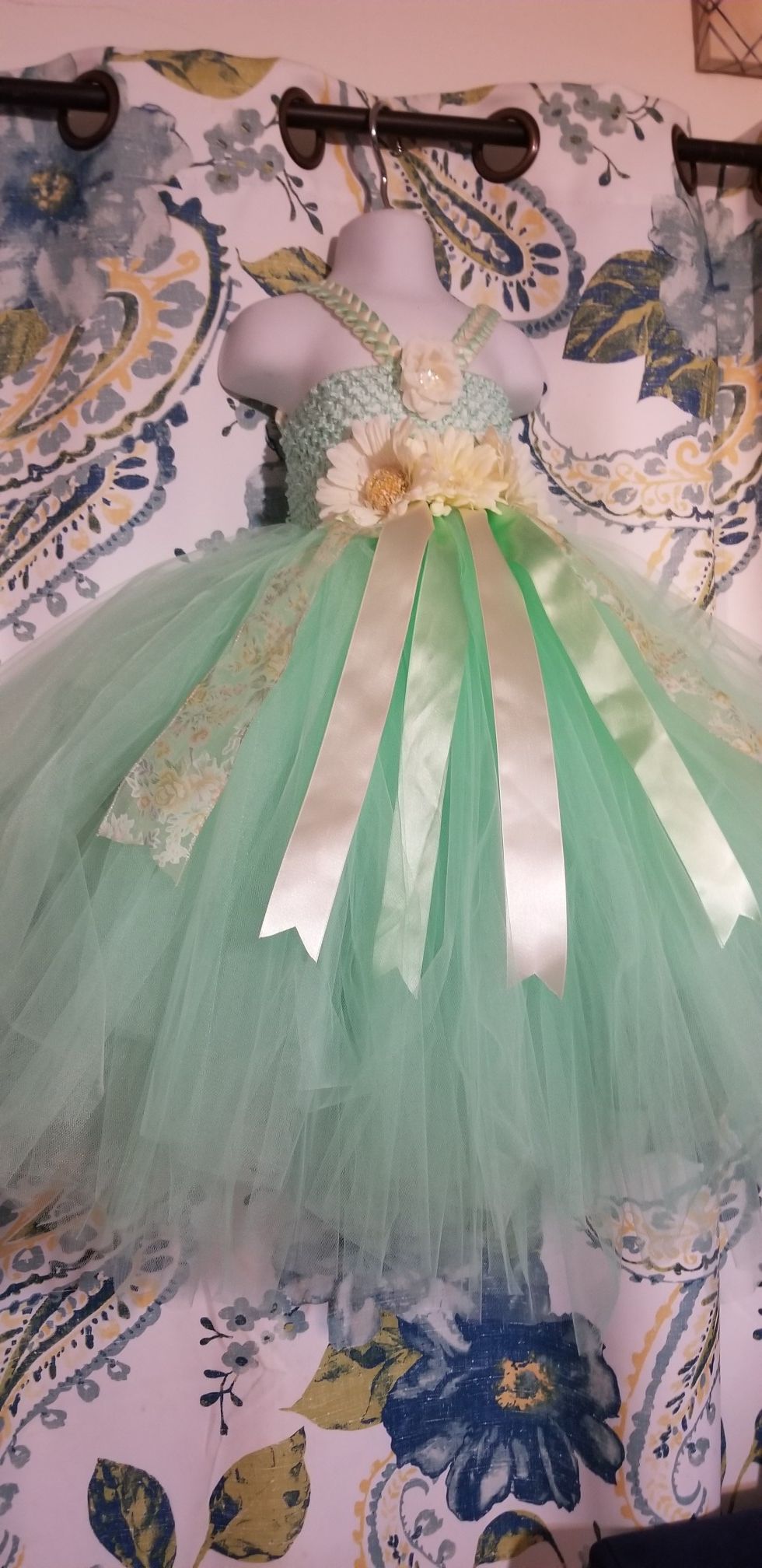 Flower girl dress mint green and ivory size 1-2T