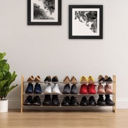 3 Tier Expandable Shoe Rack Pine Wood 
