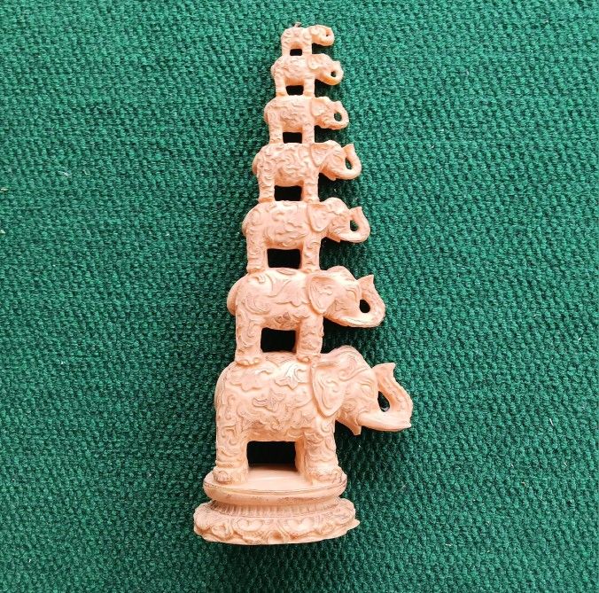 Vintage 7 Stacked Elephants Statue 15 in Trunks Up Great Condition!