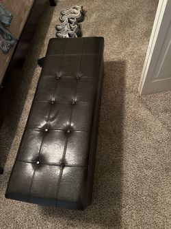 Dark Brown Faux Leather Tufted Storage Ottoman Bench