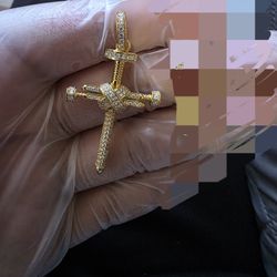 SS925 Moissanite Diamonds Gold Over Cross Pendant 