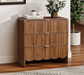 3-Drawer Walnut Wood Dresser with Gold Handles