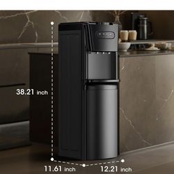 Water Cooler Dispenser for 3 or 5 Gallon Bottles - Water Dispenser with Hot, Room & Cold Spouts, LED Display with Empty Bottle Alert, Child Safety Loc