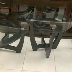 2 Glass End Tables, 1 Glass Coffee Table