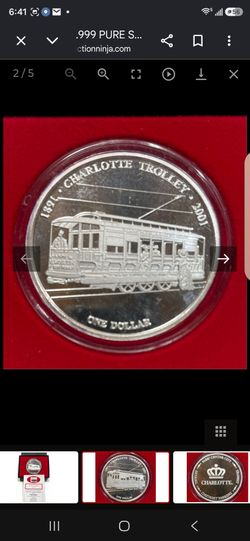 2001 Charlotte .999 Silver one ounce Trolley Commemoratives Coin