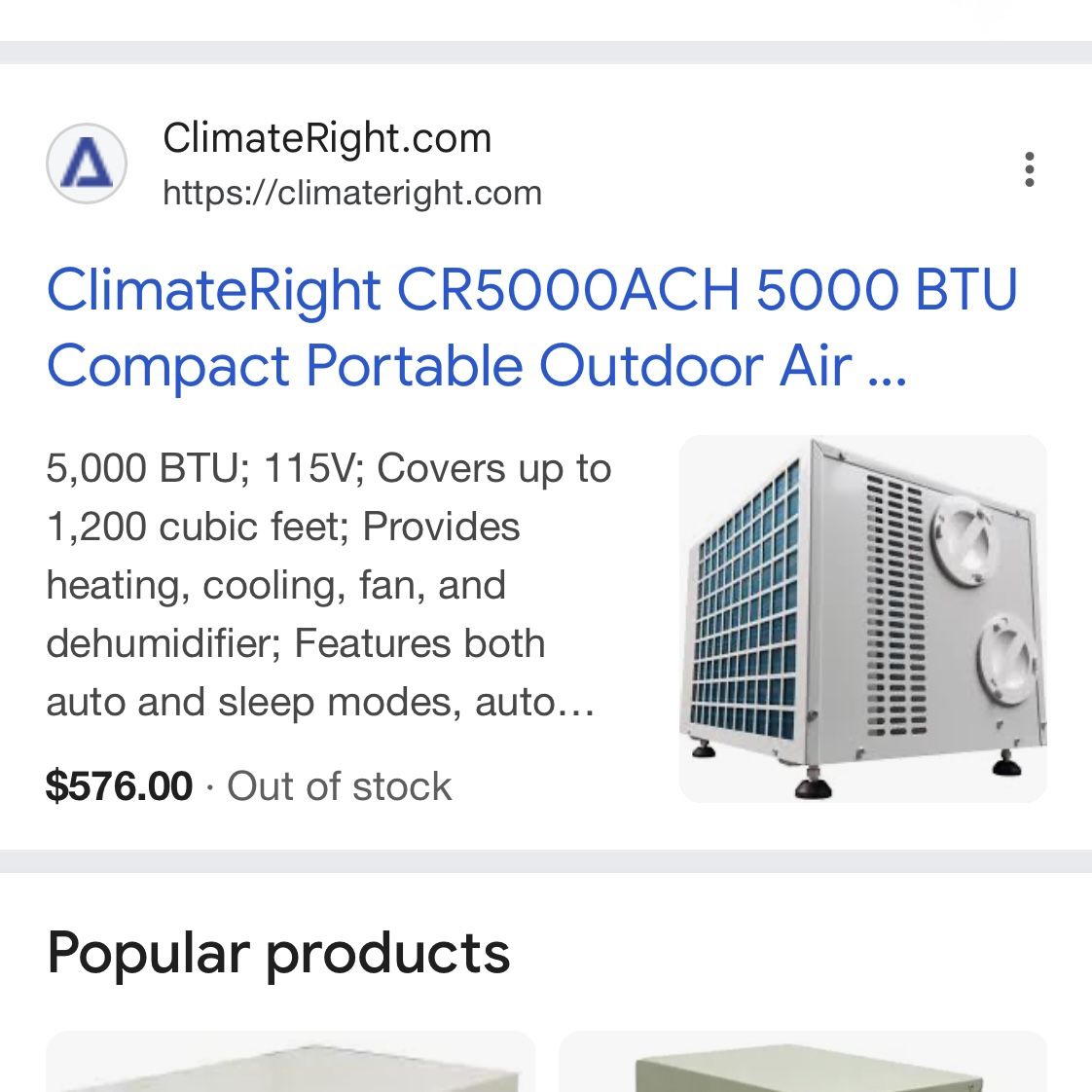 Climate Right Air conditioner For Rv Trailer Campers Etc