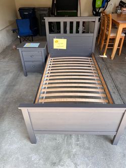 IKEA Hemnes Twin Bed Frame, Night stand, Mattress