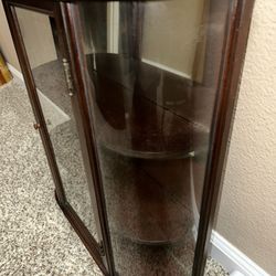 Antique Mahogany Bow Front Cabinet Curved Glass Mirror 19th Century 1930s-1940s