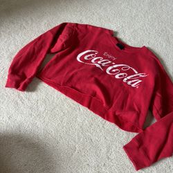 Coca Cola Women's Long Sleeve Sweatshirt Red Logo Cropped Size M