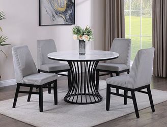 Dining set 5 pc Faux Marble top, Black metal base. New Especial price 