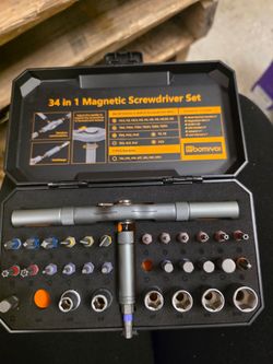 34 in 1 Magnetic Screwdriver Set, Ratcheting Screwdriver Set with 1/4″ Socket Adapter, 24 Bits & 7 Hex Sockets, Modular Handle, DIY Tool Kit for Furni