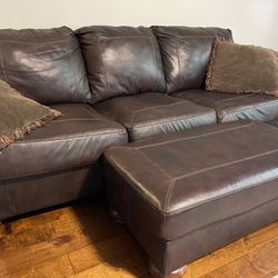 100% Brown leather Sofa  With Footstool 