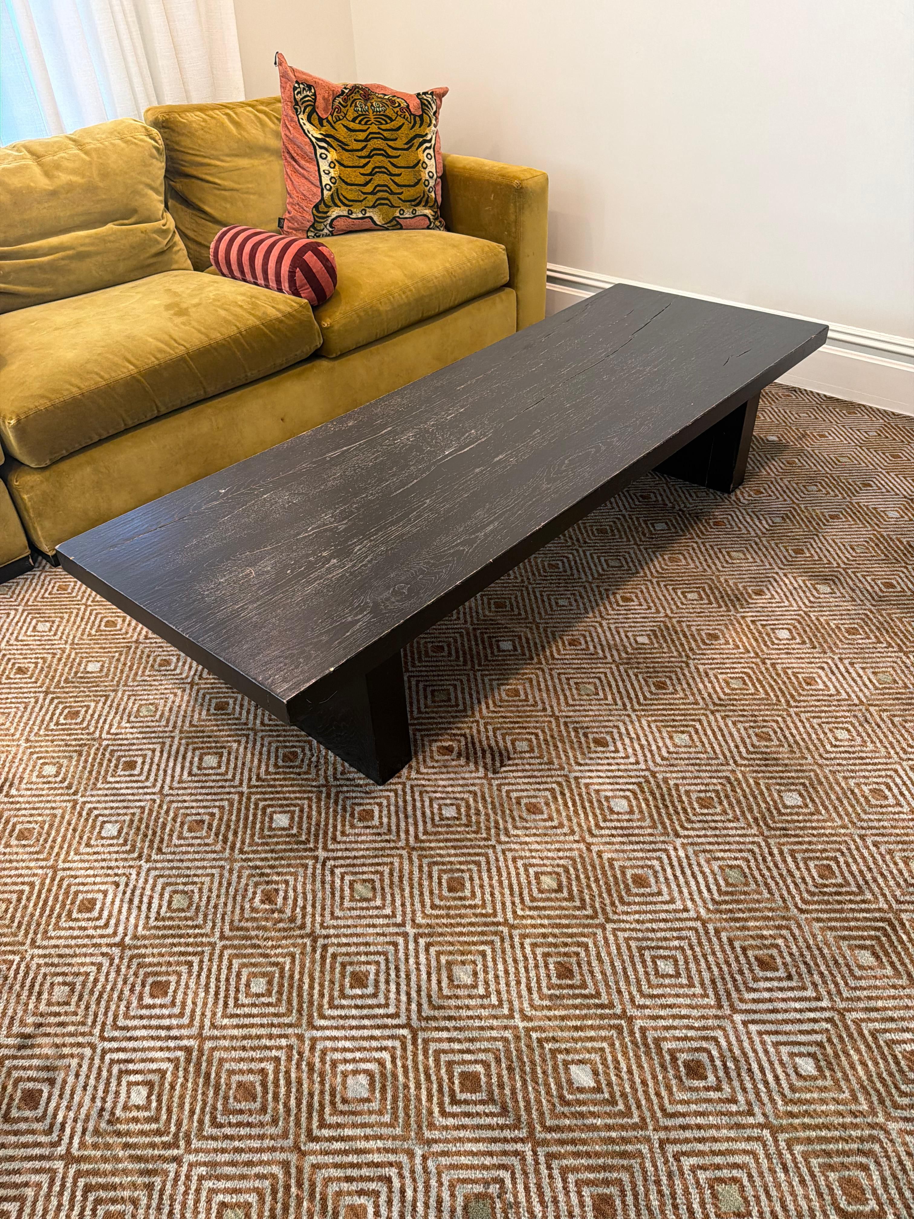 Reclaimed oak plank rectangular coffee table by restoration hardware