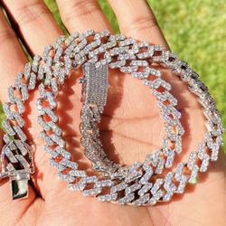 Men's 10MM Miami Cuban Link Chain 18 Inches Necklace, 14K White Gold 5X Layered Cuban Chain, Bling Necklace, CZ Diamond Choker, ICY Necklace 