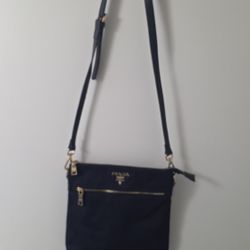 Prada Nylon Crossbody Bag w/ Leather Strap in Navy Blue