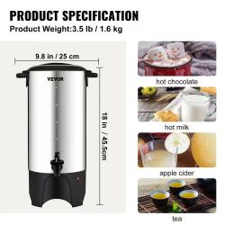 Commercial Coffee Urn, 50 Cups Stainless Steel Large Coffee Dispenser, 1000W 110V Electric Coffee Maker Urn For Quick Brewing, Hot Water Urn with Deta