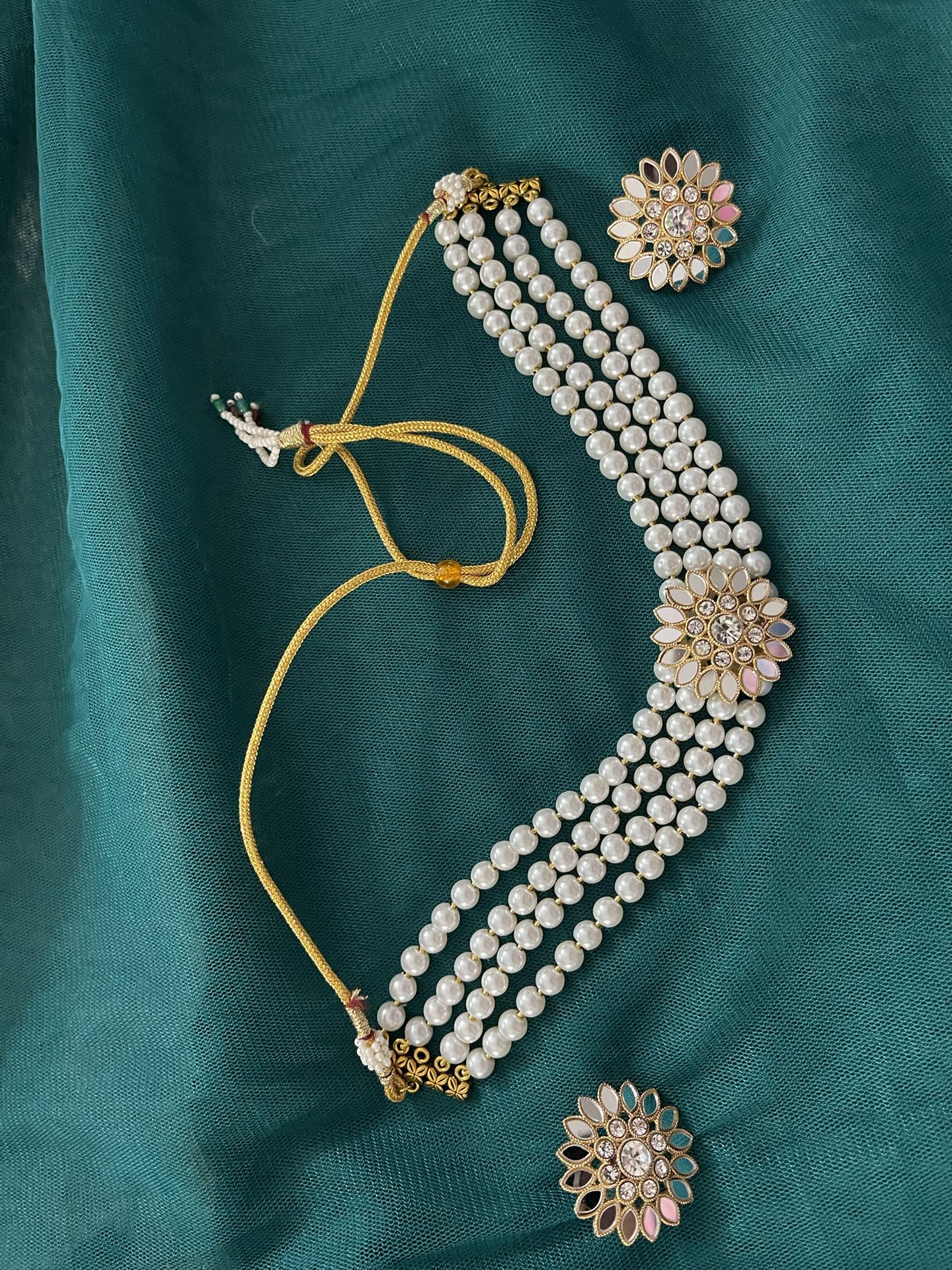 Indian Bollywood Pearl Choker Set With Earrings 