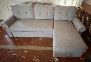 Convertible Sleeper Sectional Sofa with Storage and Cushions – Light Gray