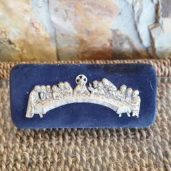 Last Supper Jesus Disciples Pewter Hand Finished Velvet Plaque Made In Italy