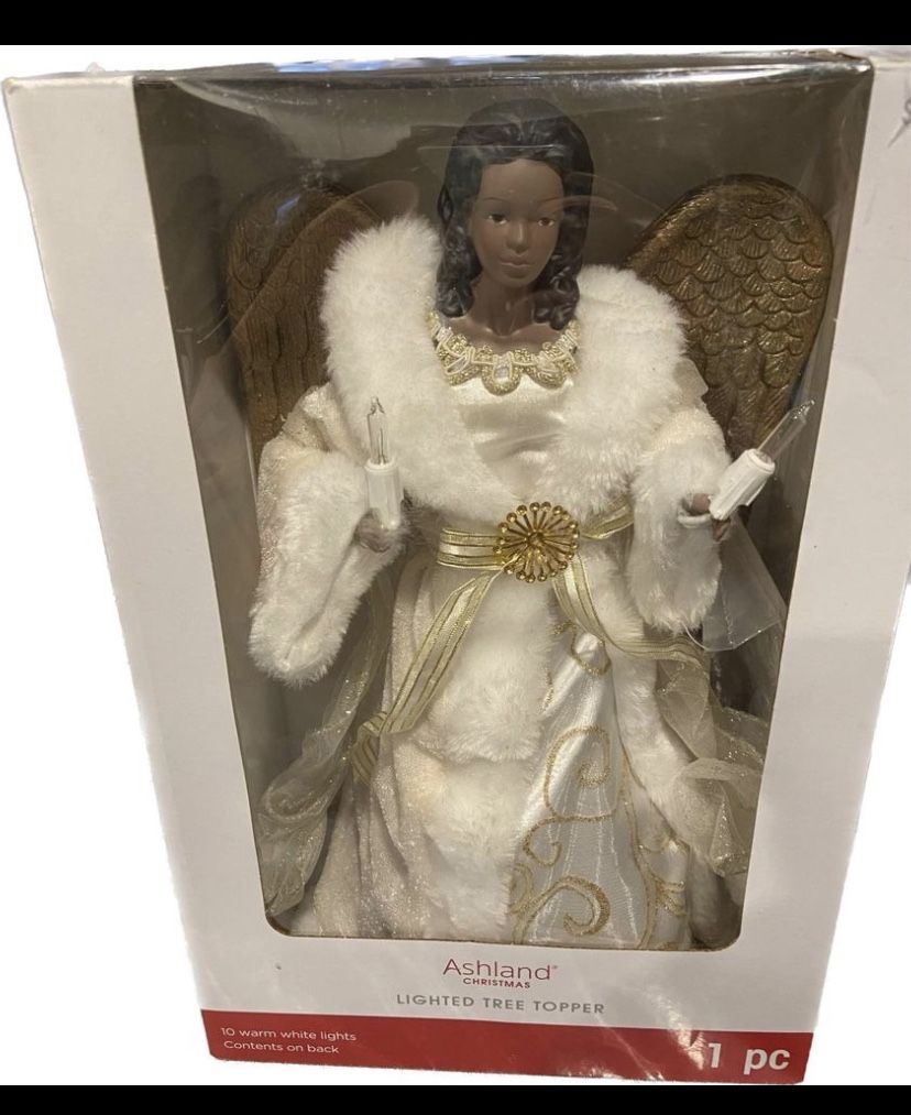 Angel Tree Topper White Gown Lights Up Gold Wing Ashland