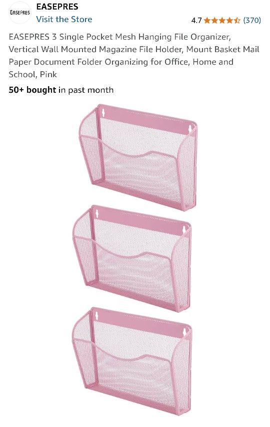 New In Box. Set Of 3 PINK 🩷 Wall Organizers. Very Nice. See Photos. Cash / Pickup Only