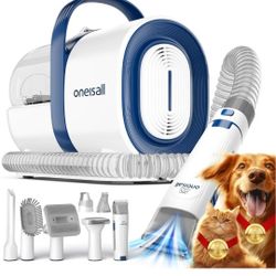 oneisall Dog Grooming Vacuum, Pet Grooming Vacuum with Clipper Nail Grinder, 1.5L Dust Cup Dog deshedding Vacuum Brush with 7 Pet Grooming Tools for S