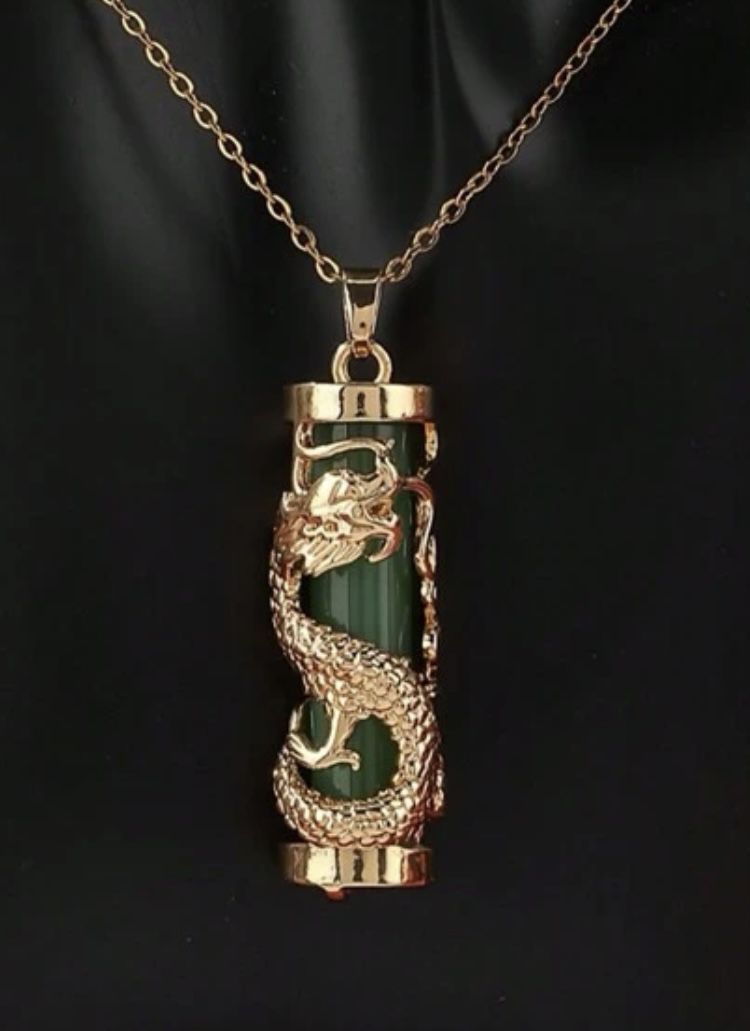 Gold plated dragon jade jadeite pendant Necklace with free chain