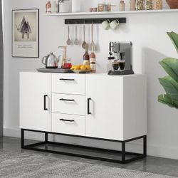 Buffet Sideboard Cabinet with Storage Coffee Bar Cabinet with 3 Drawers & 2-Door and Adjustable Shelves $220