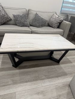 Marble Top Coffee Table with Black Base