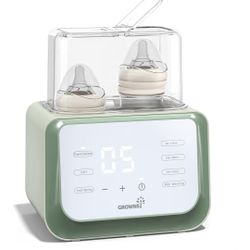 Baby Bottle Warmer  Grownsy 8-in-1 Fast Milk Warmer with Timer Fits 2 Bottles