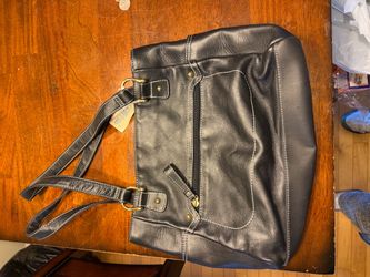 Black Leather Shoulder Bag with Gold Hardware