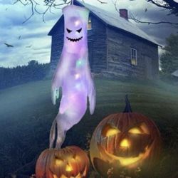 Halloween Ghost Windsock Decor with LED Light,Outdoor and Indoor Hanging Flags,Suitable for Garden/Party/Lawn/Yard