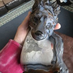 Agate Geode Wolf Beautifully Carved