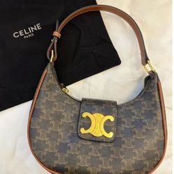 Arc de Triomphe logo monogram full print canvas and calfskin handbag shoulder bag regular women's brown