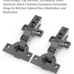 50 PCS Full Overlay 3/4 inch Overlay Soft Close Hinges, Clip ON Plate, 105 Degree, Silent Hydraulic, Black Frameless European Concealed Hinge for Kitc