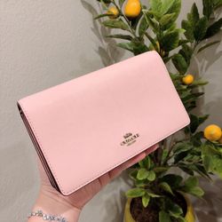 Coach Callie Blossom Pink Leather Foldover Chain Clutch Bag 68032