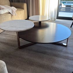 European Marble and Cherry Wood Coffee Table