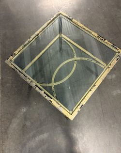 Gold Metal and Glass Square End Table