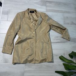 Vtg Silk Golden Beige Mid Length Women Blazer Size 14 / L