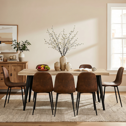 Homy Casa Lancelot + Charlton 9PC Dining Set 63" Table with 8 Charlton Suede Brown Chairs