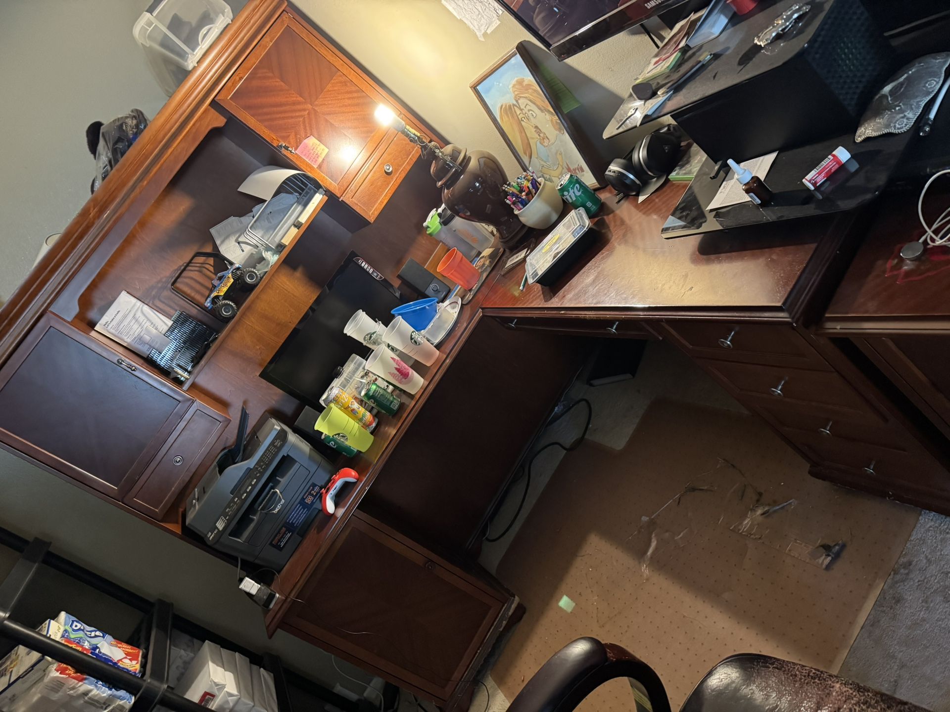 Executive Desk L Shaped Computer Desk with File Drawer and Storage Shelves