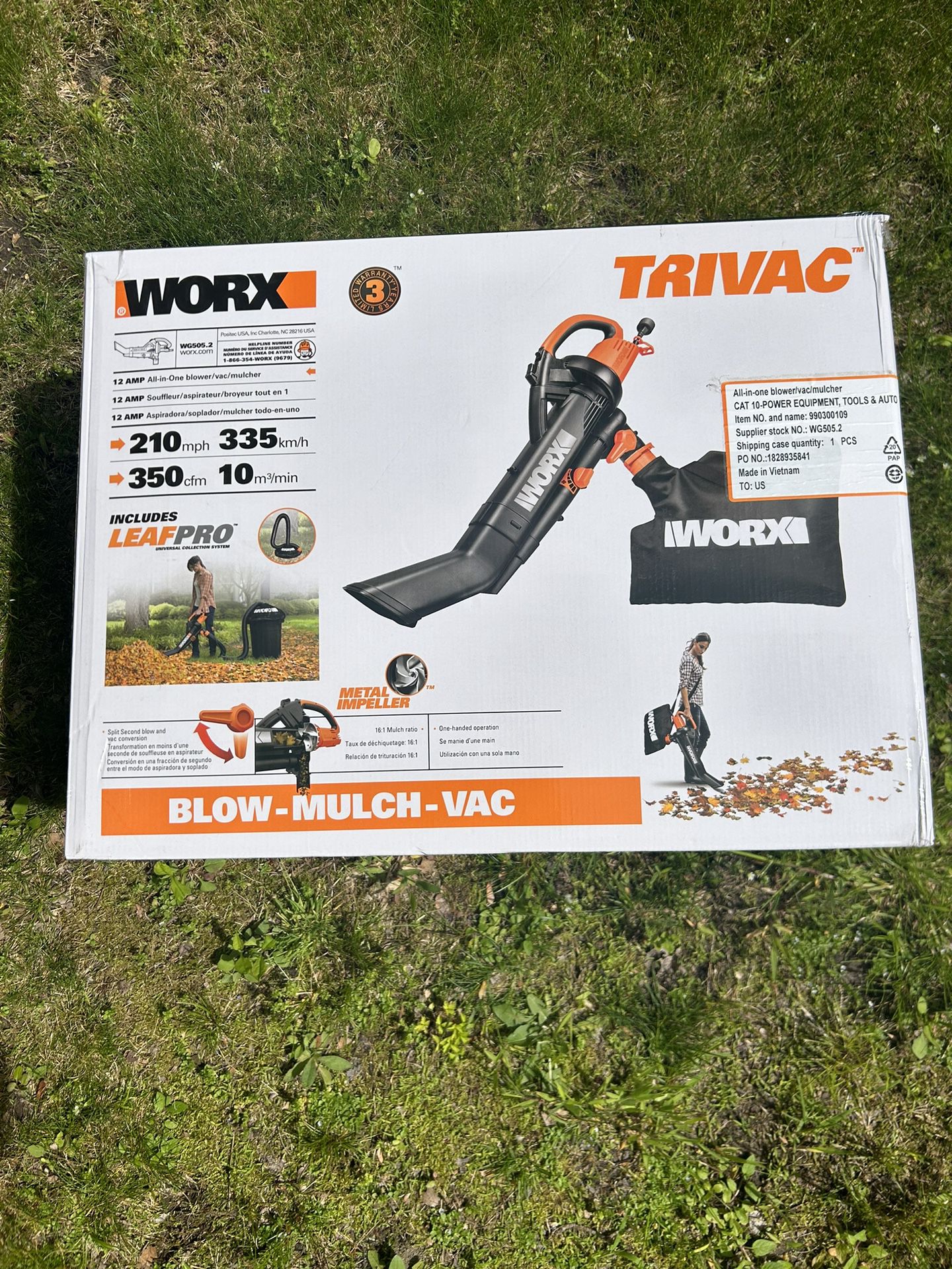 Worx 12V All-in-one Leaf Blower/Vacuum/Mulcher with Leaf Pro collection system.
