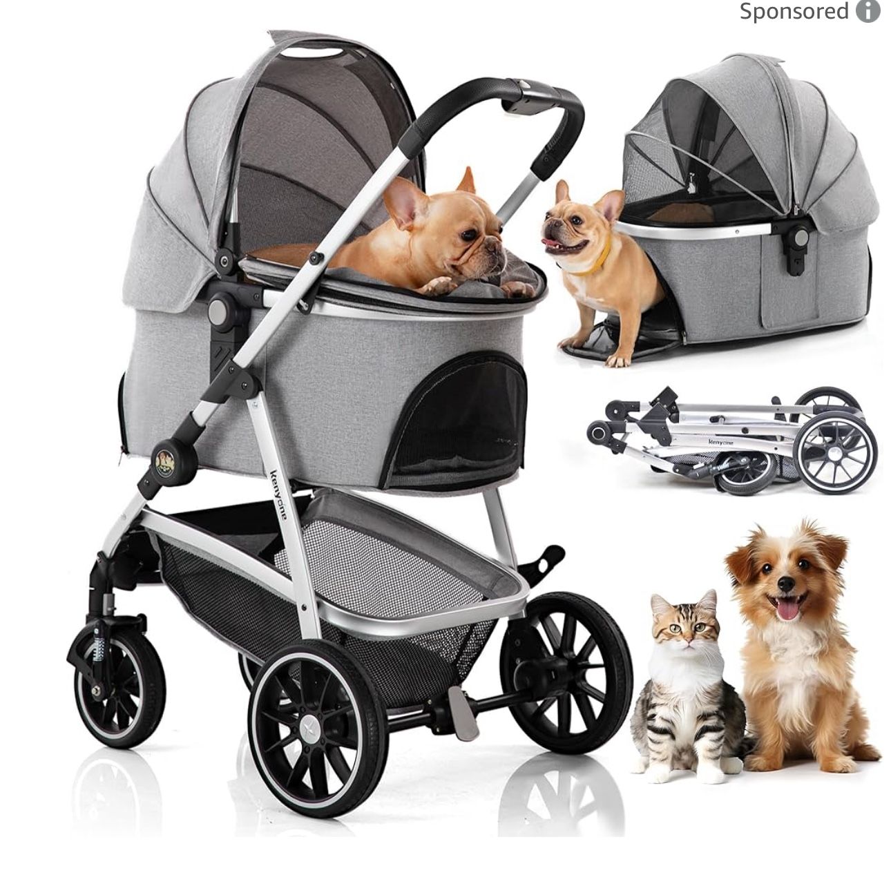 NEW Kenyone Pet Stroller 3 in 1 for Medium Small Size Dogs Luxury Large Cat Stroller Detachable